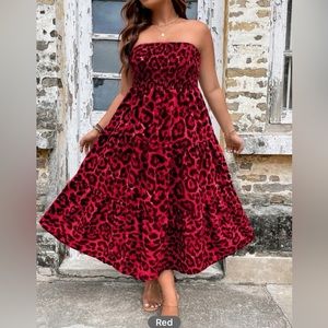 SuperCute New Red and Black Leopard animal print strapless Dress XL